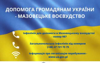 Plakat - Pomoc dla obywateli Ukrainy - dane kontaktowe w języku ukraińskim