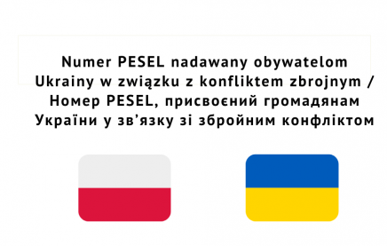 Flagi Polski i Ukrainy oraz inforacja o numerze pesel